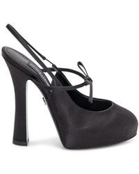 Dolce & Gabbana - Bow Detailed Satin Platform Slingback Pumps - Lyst