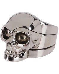Alexander McQueen Silver-tone Brass Skull Ring - Grey