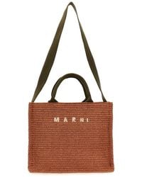 Marni - Logo Embroidered East/west Small Tote Bag - Lyst