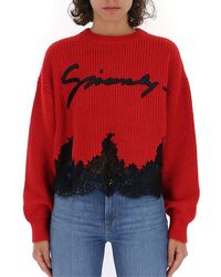 Givenchy - Lace Trim Logo Embroidered Sweater - Lyst