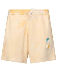 Nike Logo Embroidered Tie-dyed Terry Shorts - Natural