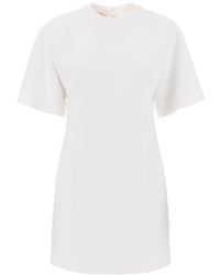 Valentino - Crepe Couture Crewneck Short-Sleeved Dress - Lyst