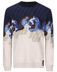 Fendi Gradient-effect Ff Motif Sweater - Blue