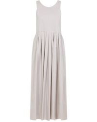 Max Mara - Ecru Cotton Poplin Maxi Dress With Pleated Skirt - Lyst