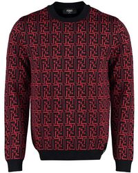 Fendi Wool-blend Crew-neck Sweater - Red