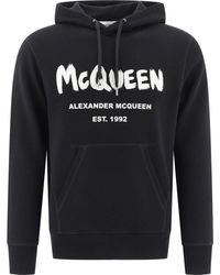 Alexander McQueen Cotton Hoodie With Logo Print - Black