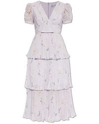 Self-Portrait - Pleated Dress With Floral Motif, - Lyst