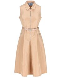 Prada - Belted-waist Zipped Midi Dress - Lyst
