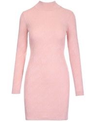 Fendi Brush Logo Ribbed Mini Dress - Pink