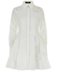 Versace - Sangallo-embroidered A-lined Mini Shirt Dress - Lyst