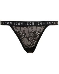 DSquared² - D-squared2 Woman's Black Lace Thong Briefs With Logo Print - Lyst