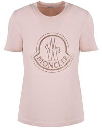 Moncler Logo Printed Crewneck T-shirt - Pink