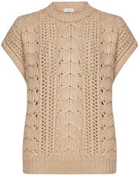 Brunello Cucinelli Wool And Silk Cable-knit Sweater - Natural