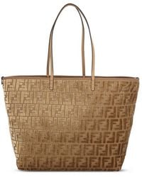Fendi - Roll Large Ff Jacquard Velvet & Leather Tote - Lyst