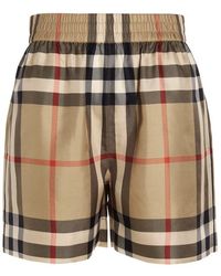 Burberry - Check Pattern Straight Leg Shorts - Lyst
