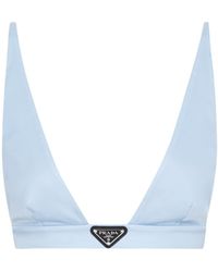 Prada Logo Plaque V-neck Bralette - Blue