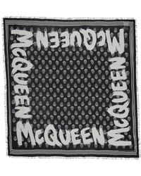 Alexander McQueen - Logo Skull Printed Frayed-edge Scarf - Lyst