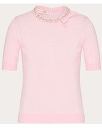 Valentino - Embellished Fine-Knit Crewneck T-Shirt - Lyst
