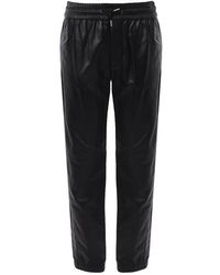 Saint Laurent Polished Finish Leather Track Pants - Black