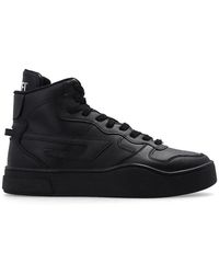 DIESEL Leather High-top Sneakers With D Logo - Black
