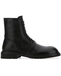 Ann Demeulemeester Lace-up Round Toe High Ankle Boots - Black