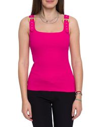 Versace - Buckle-embellished Ribbed Sleeveless Tank Top - Lyst