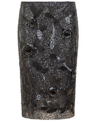 Des Phemmes - Floral Sequin Pencil Skirt - Lyst
