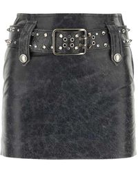 Alessandra Rich - Spike Detailed Belted Leather Mini Skirt - Lyst