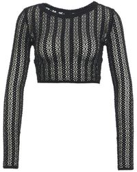 Pinko - Lace-detailed Crewneck Cropped Top - Lyst
