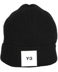 Y-3 Wool Logo Patch Beanie Hat in Black Save 16% Womens Mens Accessories Mens Hats 