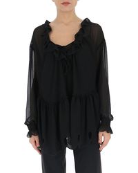 See By Chloé Sheer Tie-neck Flared Blouse - Black