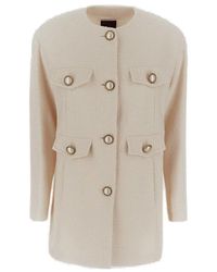 Womens Coats Pinko Coats - Save 8% Pinko Wool Coat With Hood And Fringes By in Beige Natural 