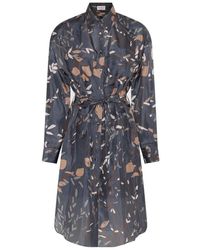 Brunello Cucinelli - Multicolour Silk Leaves Print Dress - Lyst