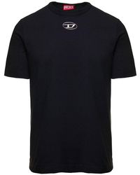 DIESEL - Just Black Crewneck T-shirt With Logo Detail In Cotton - Lyst