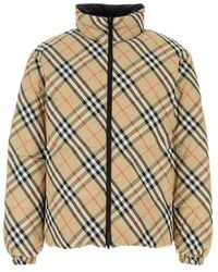 Burberry - Reversible Down Jacket With Hood And All-Over Check Motif - Lyst