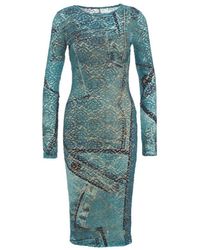 Versace - Patchwork Denim Printed Laced Midi Dress - Lyst