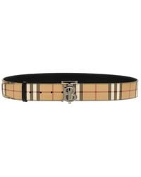 Burberry - Tb Belt In Leather And Check - Lyst