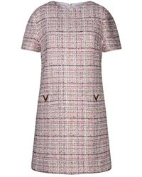 Valentino - Logo Plaque Tweed Mini Dress - Lyst