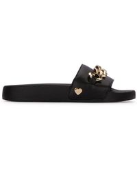 Womens Shoes Flats and flat shoes Sandals and flip-flops Love Moschino Rubber Heart Detailed Flip Flops in Black 