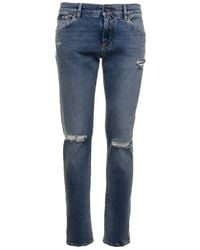 Dolce & Gabbana - Distressed Logo Patch Skinny Jeans - Lyst