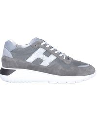 Hogan Logo Patch Lace-up Trainers - Grey