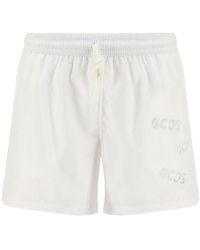 Gcds Logo Detailed Drawstring Swim Shorts - White