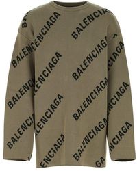 Balenciaga Embroidered Stretch Cotton Blend Sweater Nd Uomo - Green