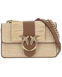 Pinko - Mini Love Light Bag Made Of Raffia And Leather With Bangs - Lyst
