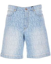 Versace - Mid Rise Logo Printed Denim Shorts - Lyst