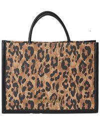 Just Cavalli - Leopard Printed Logo Plaque Top Handle Bag - Lyst