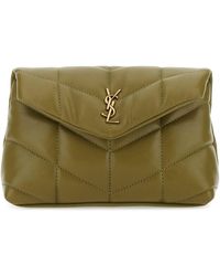Saint Laurent Olive Nappa Leather Small Puffer Pouch - Green