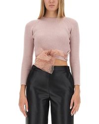 RED Valentino - Red Bow Detailed Cropped Knit Top - Lyst