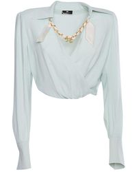 Elisabetta Franchi - Long-sleeved Chain-detailed Wrapped Blouse - Lyst