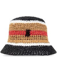 Burberry - Logo Plaque Striped Woven Bucket Hat - Lyst